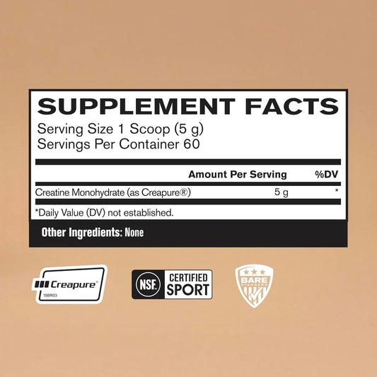 Bare Performance Nutrition, Bpn Pure Creatine Monohydrate Powder By Creapure, 5G Of Creatine Per Serving, Supports Muscle Growth, Unflavored Creatine Powder, 60 Servings