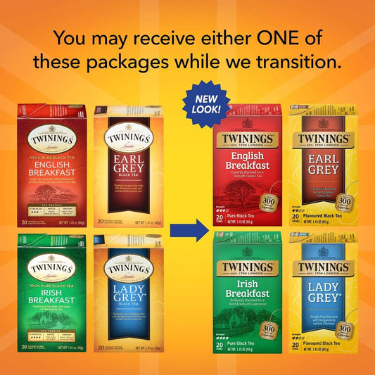 Twinings Variety Pack Black Tea Bags, 20 Count (Pack Of 4), Includes English Breakfast, Earl Grey, Irish Breakfast, And Lady Grey, Caffeinated, Enjoy Hot Or Iced | Packaging May Vary