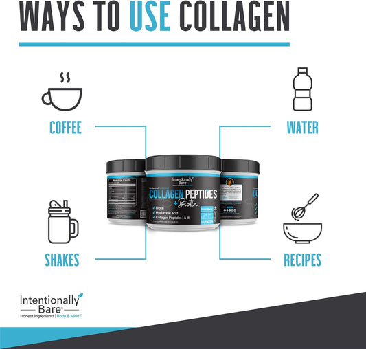 Intentionally Bare Collagen Powder Unflavored - Collagen Peptides Powder With Biotin & Hyaluronic Acid - Non-Gmo & Grass Fed Collagen Protein Powder With 10G Protein - Keto Collagen Powder 40 Servings
