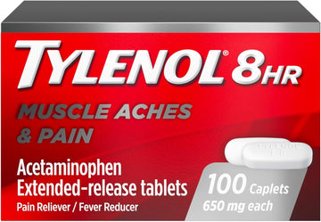 Tylenol 8 Hour Acetaminophen 650 Mg Extended Release Caplets, Fast Acting Bi-Layer Design, Quick & Long Lasting Pain Relief For Muscle, Joint, Back & Arthritis Aches, Fever Reducer, 100 Count