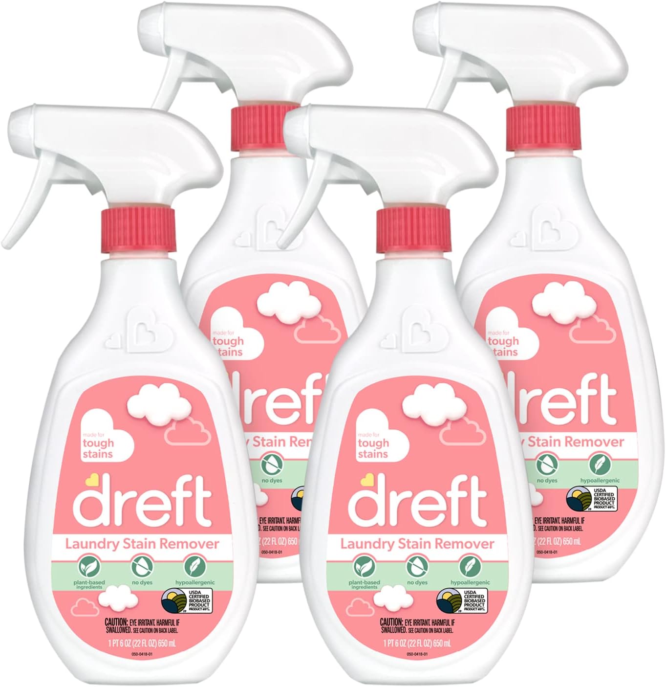 Dreft Baby Laundry Instant Stain Remover Spray for Clothes, 22 Fluid Ounce (Pack of 4)