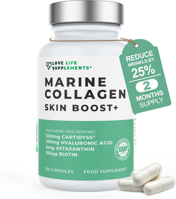 Wild-Caught Marine Collagen Complex Capsules With Hyaluronic Acid, 120 Capsules - 2 Month Supply, With Cartidyss® (Type Ii), Vitamin C, Vitamin E, Bamboo Stem Extract, Biotin - For Skin, Hair, Nails