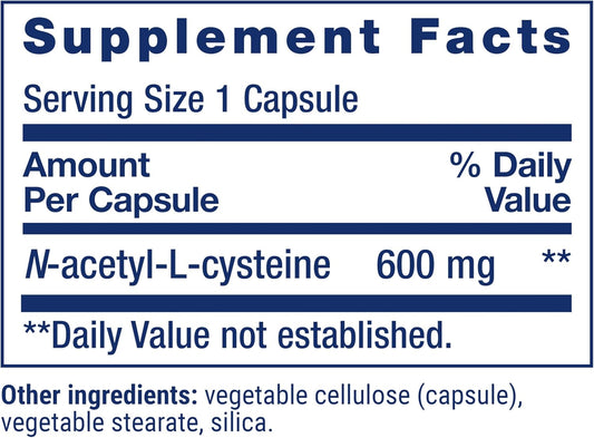 Life Extension N-Acetyl-L-Cysteine (Nac), Immune Response, Respiratory Health, Liver Health, Nac 600 Mg, Antioxidant Defense, Free Radicals, Easy To Absorb - Two Pack X 60 Capsules