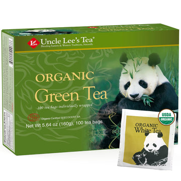 Uncle Lee'S Tea Organic Green Tea - Premium Tea For Everyday Wellness, Medium Caffeine, Antioxidant-Rich Green Tea Bags, Individually Wrapped, Includes A White Tea Bag 101 Count