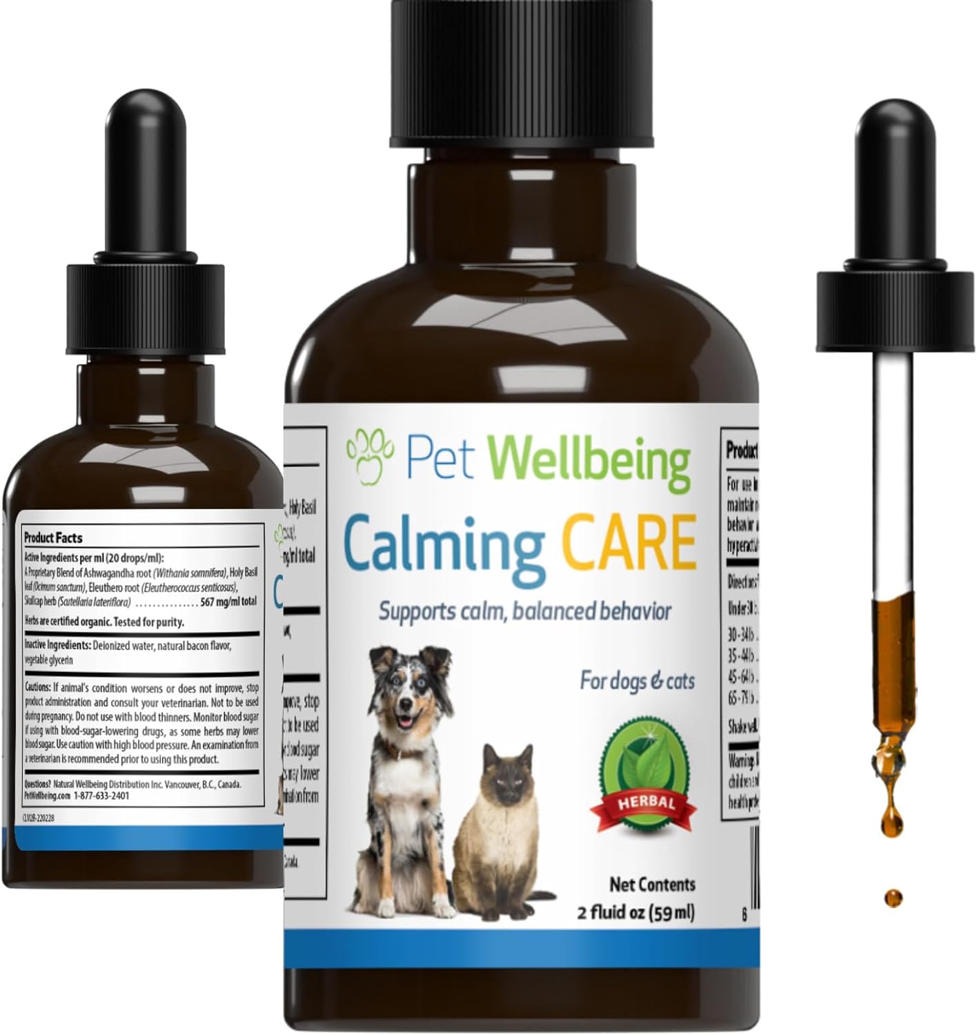 Pet Wellbeing Calming Care For Cats - Vet-Formulated - Supports Calm & Relaxed Nervous System - Natural Herbal Supplement 2 Oz (59 Ml)