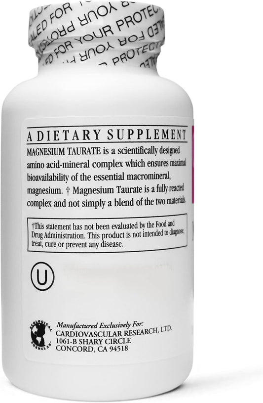 Cardiovascular Research Magnesium Taurate - 125 Mg Elemental Magnesium - 180 Veggie Caps In Each Sealed Bottle - 3 Bottles - 540 Vegetarian Capsules