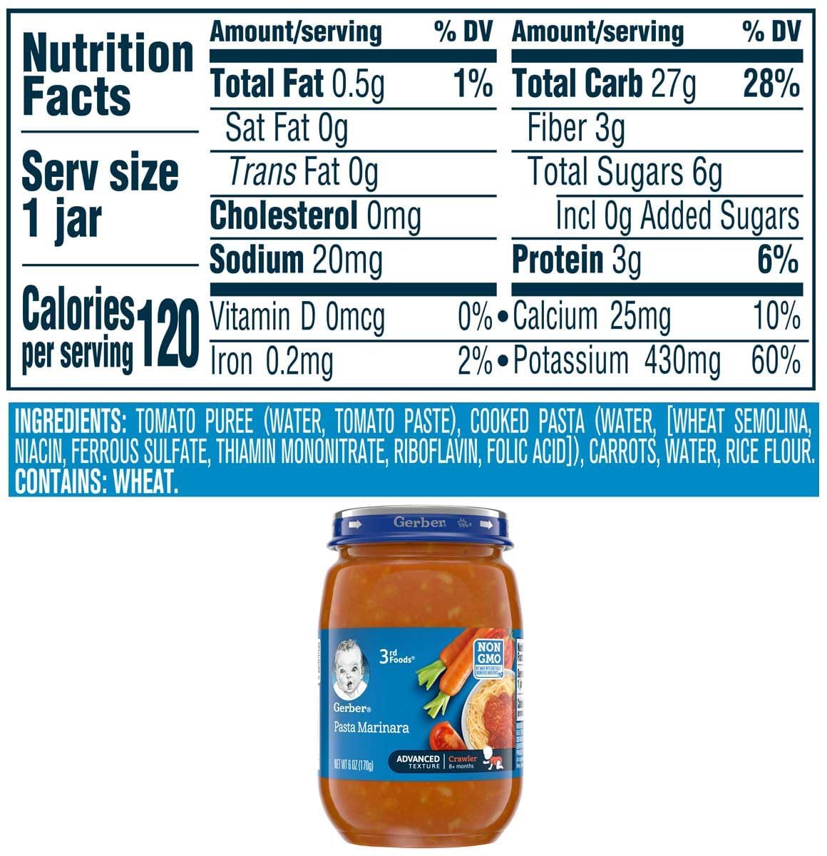 Gerber Mealtime For Baby 3Rd Foods Veggie Power Baby Food Jar, Pasta Marinara, Non-Gmo Pureed Baby Food For Crawlers 6 Ounce (Pack Of 12)