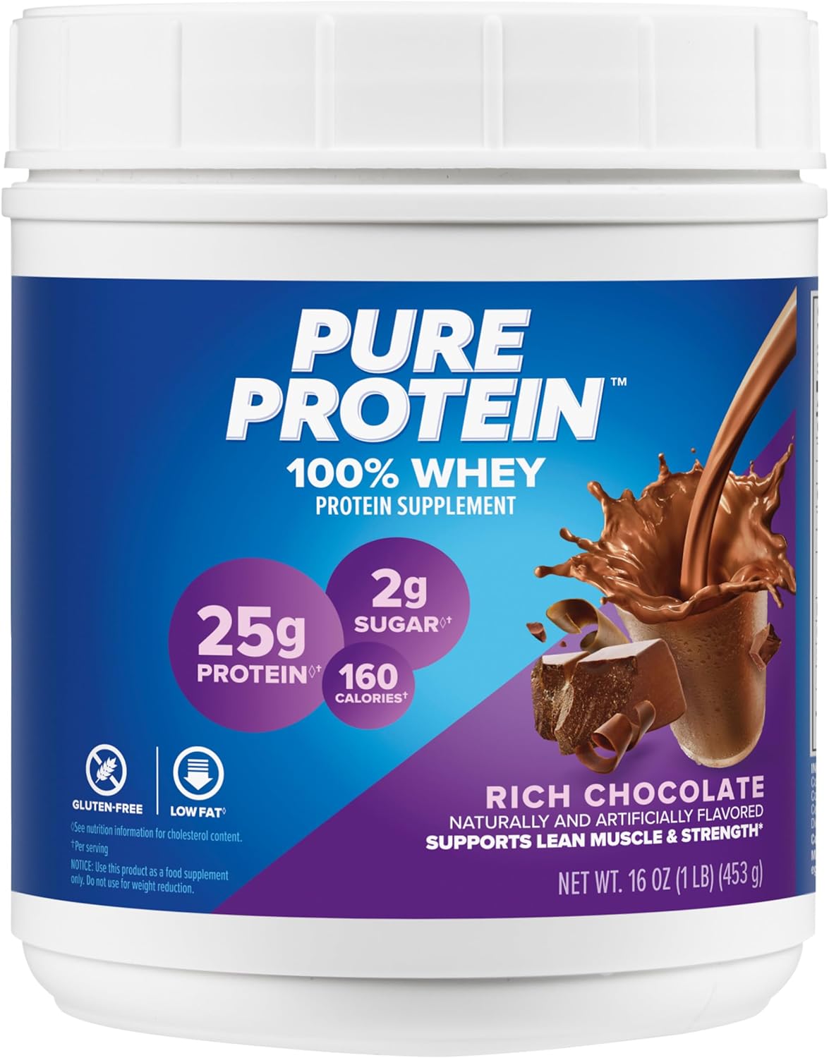 Pure Protein Powder, Whey, High Protein, Low Sugar, Gluten Free, Rich