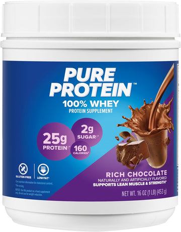 Pure Protein Powder - Whey, High Protein, Low Sugar, Gluten-Free, Chocolate - 1 Lb (Packaging May Vary)