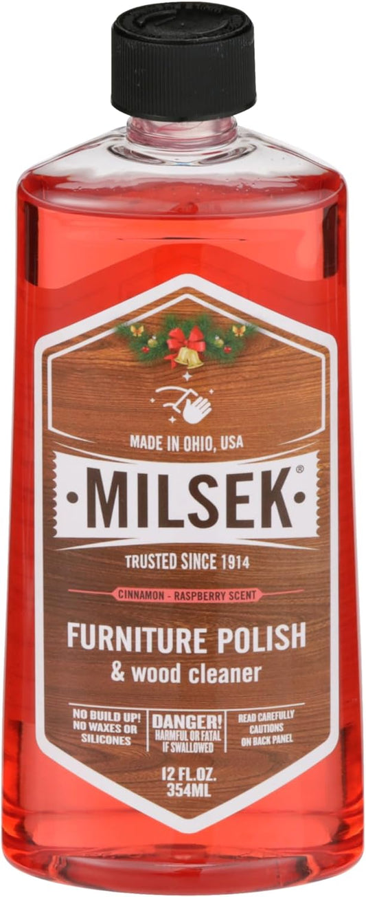 Milsek Furniture Polish and Cleaner with Cinnamon-Raspberry Scent (Holiday Scent), 12 fl oz