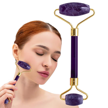 Amethyst Face Roller - Gua Sha Facial Tools, Jade Rollers For Face, Eye And Neck, Skin Care Kit For Men Women, Facial Massager For Wrinkles And Lifting, Self Care, Eye Rollers For Aging Skin