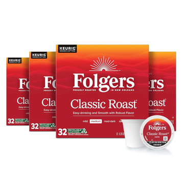 Folgers Classic Roast Medium Roast Coffee, 128 Keurig K-Cup Pods