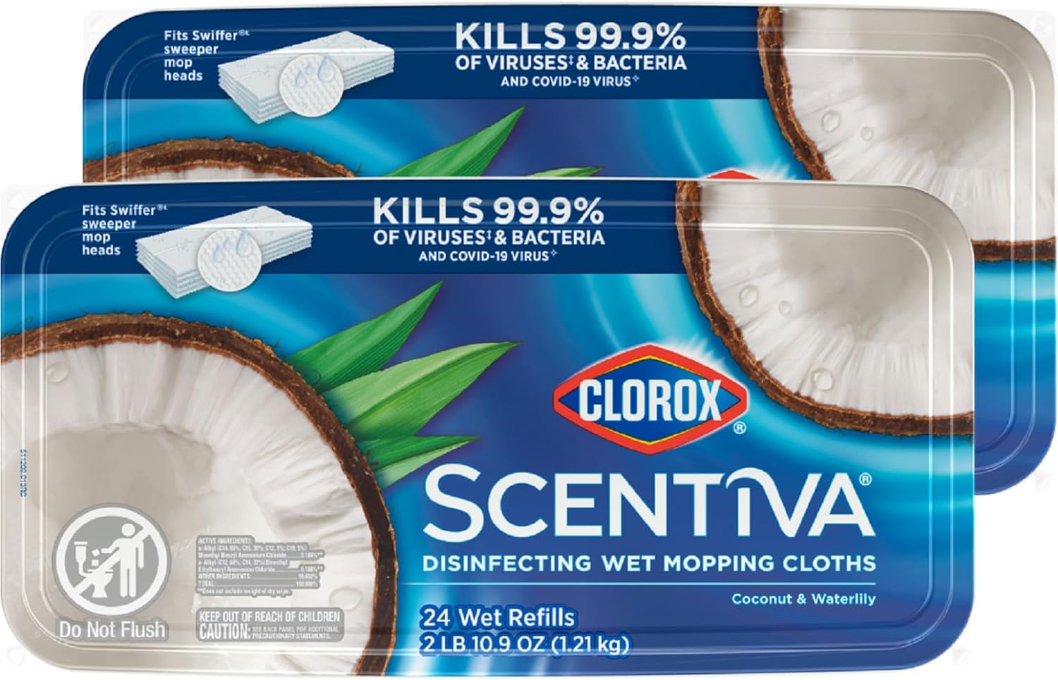 Clorox Scentiva Disinfecting Wet Mop Pad, Disposable Mop Heads, Coconut And Waterlily, 2 Packs, 24 Wet Refills Per Pack (Package May Vary)