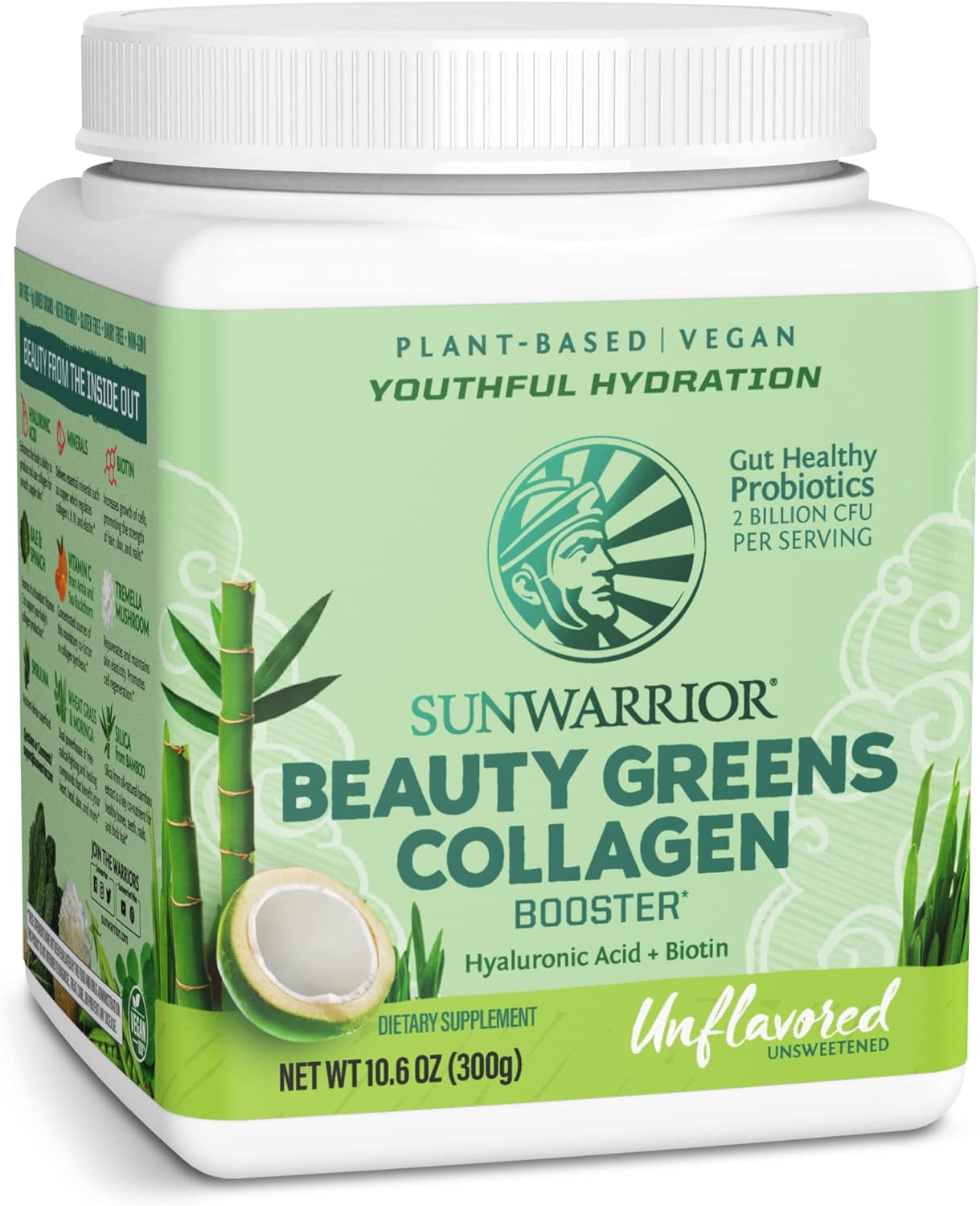 Sunwarrior Vegan Beauty Greens Drink Plant-Based | Hyaluronic Acid Minerals Biotin Probiotics Non-Gmo Soy Free Sugar Free Dairy Free Gluten Free | Unflavored 25 Servings