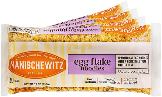 Manischewitz Egg Flakes Premium Enriched Egg Noodles 12oz (Pack of 4) Square Shaped Farfel : Grocery & Gourmet Food