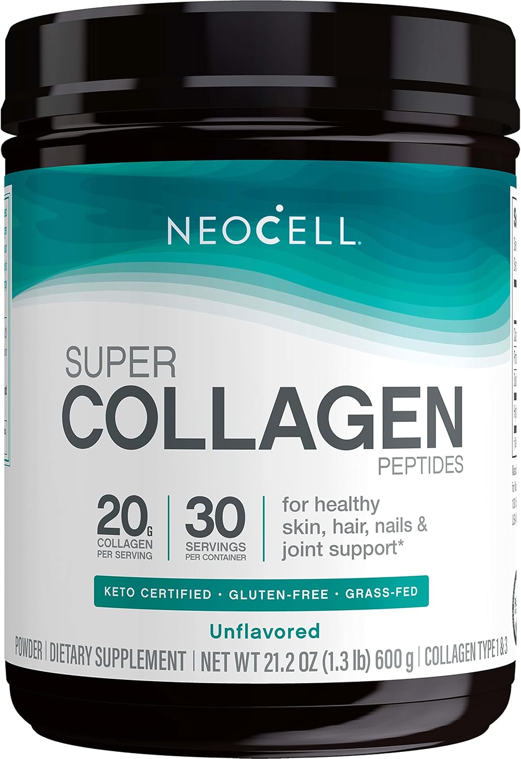 NeoCell Super Collagen Powder, 20g Collagen Peptides per Serving, Gluten Free, Keto Friendly, Non-GMO, Grass Fed, Paleo Friendly, Healthy Hair, Skin, Nails & Joints, Unavored, 1.3 s