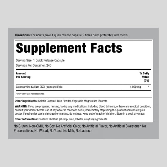 Piping Rock Glucosamine Sulfate 1000mg | 240 Capsules | Mega Strength | Joint Formula | Sodium Free | Non-GMO, Gluten Free Supplement