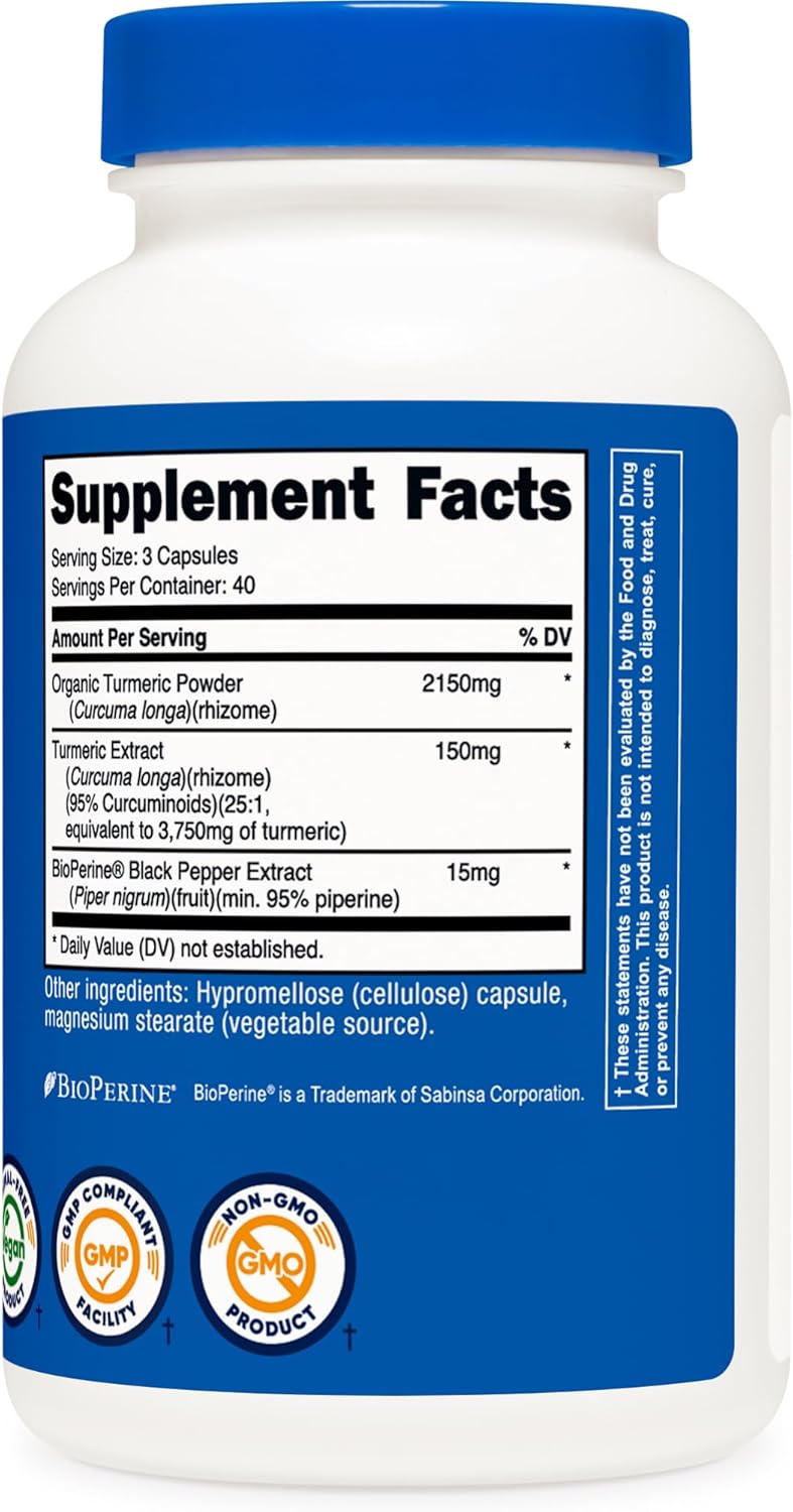 Nutricost Turmeric Curcumin with BioPerine and 95% Curcuminoids, 2300mg, 120 Capsules, Veggie Capsules, 767mg Per Cap, 40 Servings, Gluten Free, Non-GMO : Health & Household