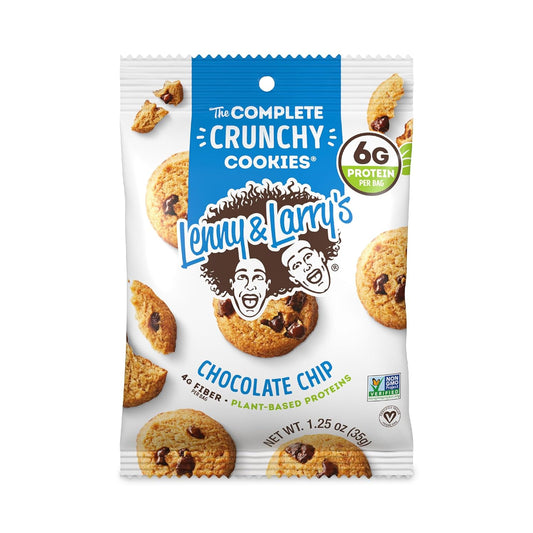 Lenny & Larry's The Complete Crunchy Cookie, Chocolate Chip, 6g Plant Protein, Vegan, Non-GMO, 1.25 Ounce Pouch (Pack of 12)