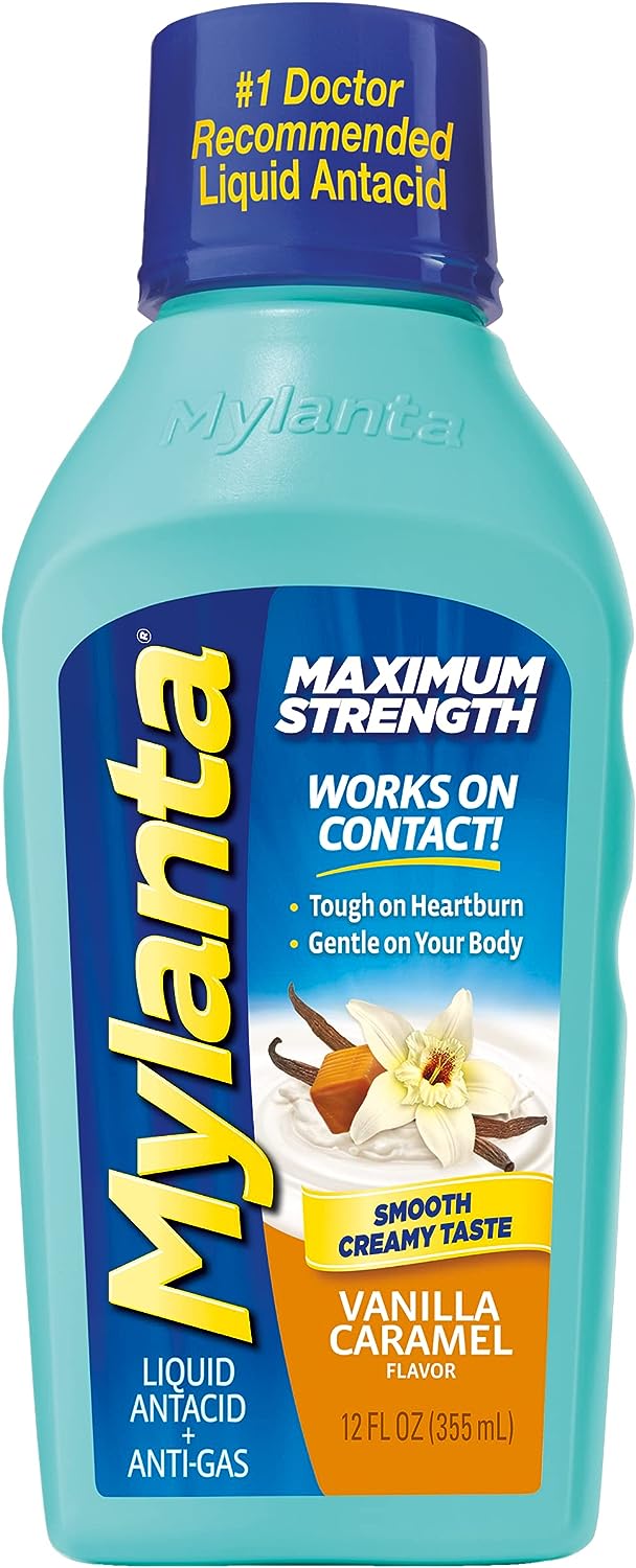 Mylanta Antacid And Gas Relief, Maximum Strength Formula, Vanilla Caramel Flavor, 12 Fluid Ounce