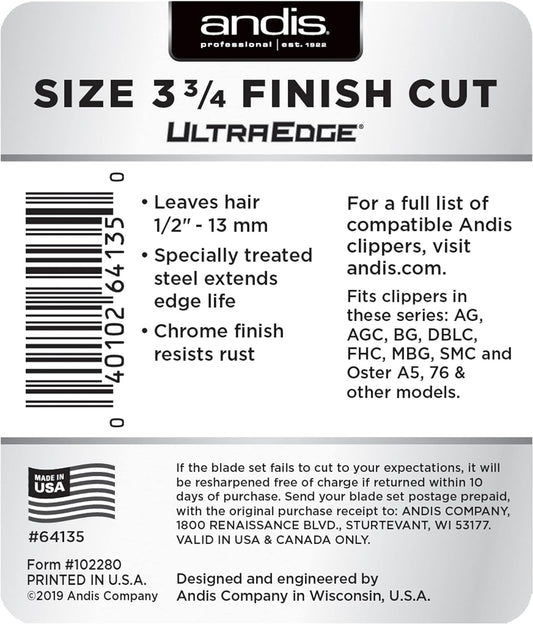 Andis Carbon-Infused Steel UltraEdge Dog Clipper Blade, Size-3-3/4 FC, 1/2-Inch Cut Length (64135)