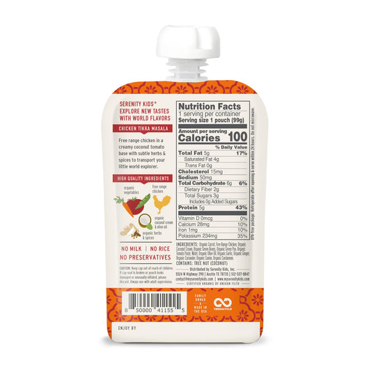 Serenity Kids 6+ Months World Explorers Baby Food Pouches Puree Made With Ethically Sourced Meats & Organic Veggies | 3.5 Ounce Bpa-Free Pouch | Chicken Tikka Masala | 6 Count