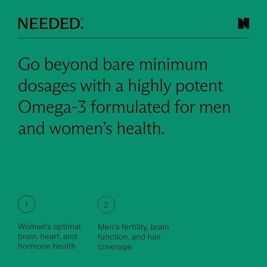 Needed. Prenatal Omega-3 - High Potency Dose Of Sustainably Sourced Fish Oil, 1000Mg Dha, 1000Mg Epa, Encased In A Gelatin-Free, Plant-Based Softgel Shell, Daily 4 Softgel Dose, 30-Day Supply