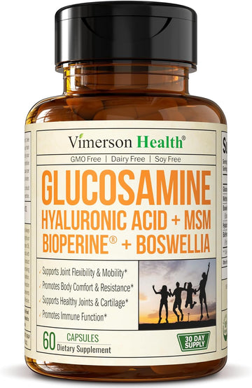 Glucosamine Sulfate with Hyaluronic Acid, Bioperine, MSM & Boswellia. 5-in-One Joint Support Supplement. Antioxidant & Inflammatory Support - Joint Health, Flexibility and Comfort. 60 Capsules