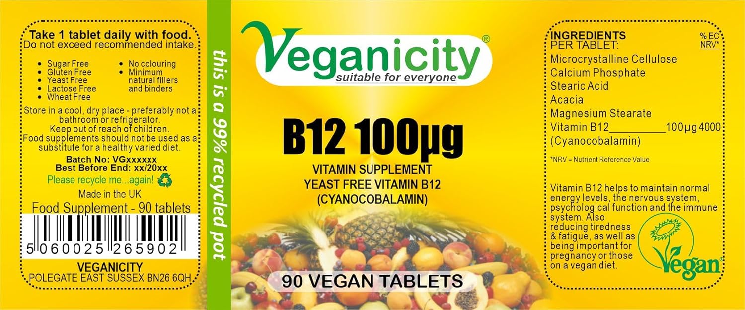 Veganicity Vitamin B12 100µg General Well-Being Supplement - 2 X 90 Tabs