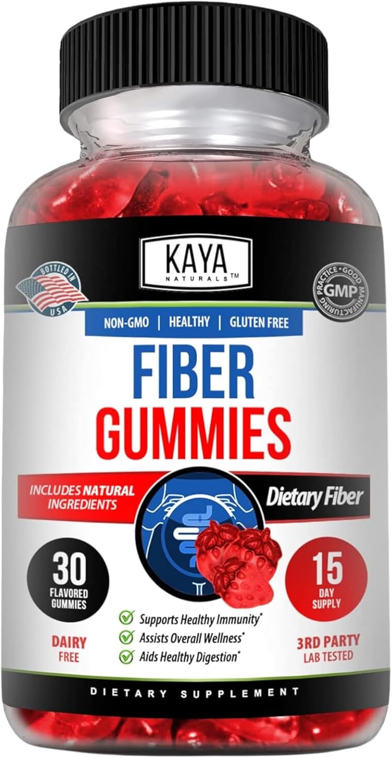 Kaya Naturals Fiber Gummies (30 Gummies) | Adult Dietary Fiber For Men And Women | High Fiber Supplement Gummies For Digestive Health | Immunity Boost And Gut Health Supplements For Women And Men