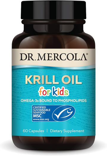 Dr. Mercola Krill Oil For Kids - 320 Mg Krill Oil - Msc Certified - Supports Brain & Body Development - Phospholipid Form For Absorption - Non-Gmo, Gluten-Free & Soy-Free - 60 Capsules