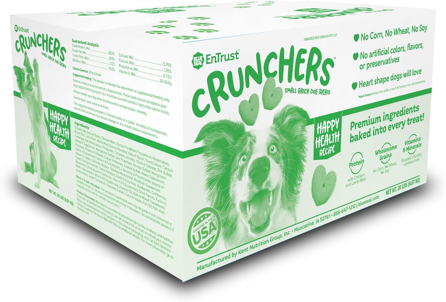 Blue Seal Entrust Crunchers Dog Treats Heart Shaped | Premium Ingredients | Happy Health Recipe | 20 Lb Box