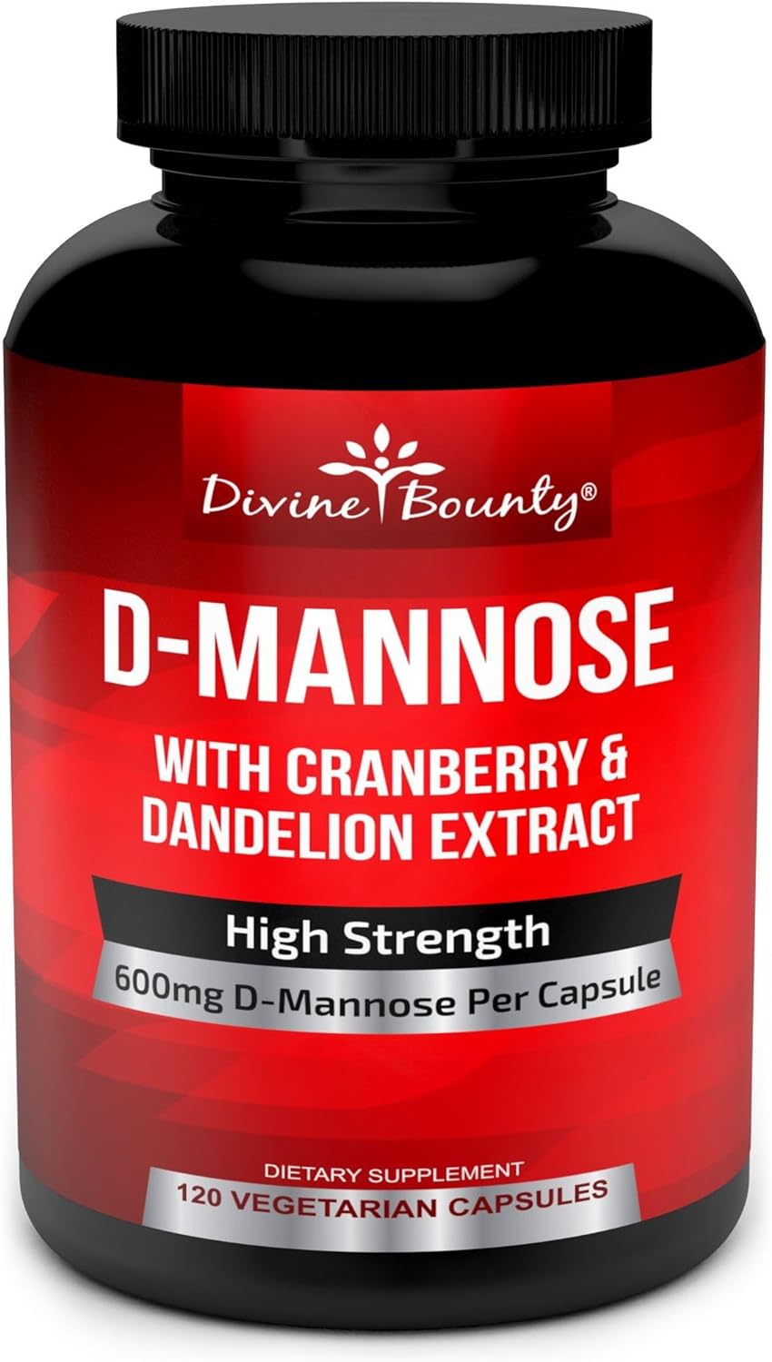 Divine Bounty D-Mannose Capsules - 600mg D Mannose Powder per Capsule with Cranberry and Dandelion Extract to Support Normal Urinary Tract Health - 120 Veggie Capsules