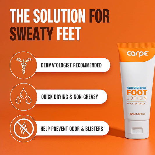 Carpe Antiperspirant Foot Lotion, A dermatologist-recommended solution to stop sweaty, smelly feet, Helps prevent blisters, Great for hyperhidrosis