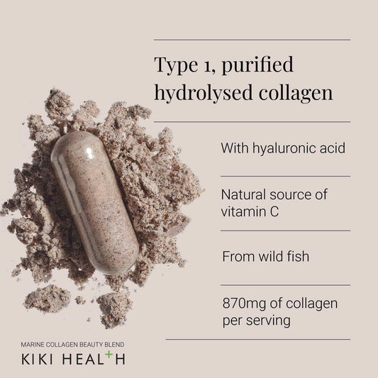 Kiki Health Marine Collagen Peptides Beauty Blend | Vital Protein Supplement For Skin, Hair Nails, Bones, Joints & Digestion | Hydrolysed Collagen With Vitamin C And Hyaluronic Acid - 150 Capsules