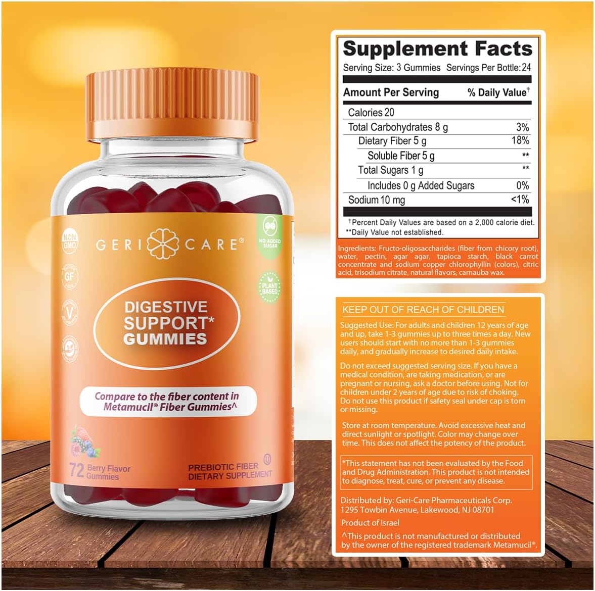 Geri-Mucil Psyllium Powder By Gericare|4-In-1 Orange-Flavor Psyllium Husk Powder| Daily Fiber Supplement| Sweetened Gluten-Free Fiber Drink Mix| Water-Soluble Husk Fiber Powder For Bowel Movement|13Oz : Health & Household