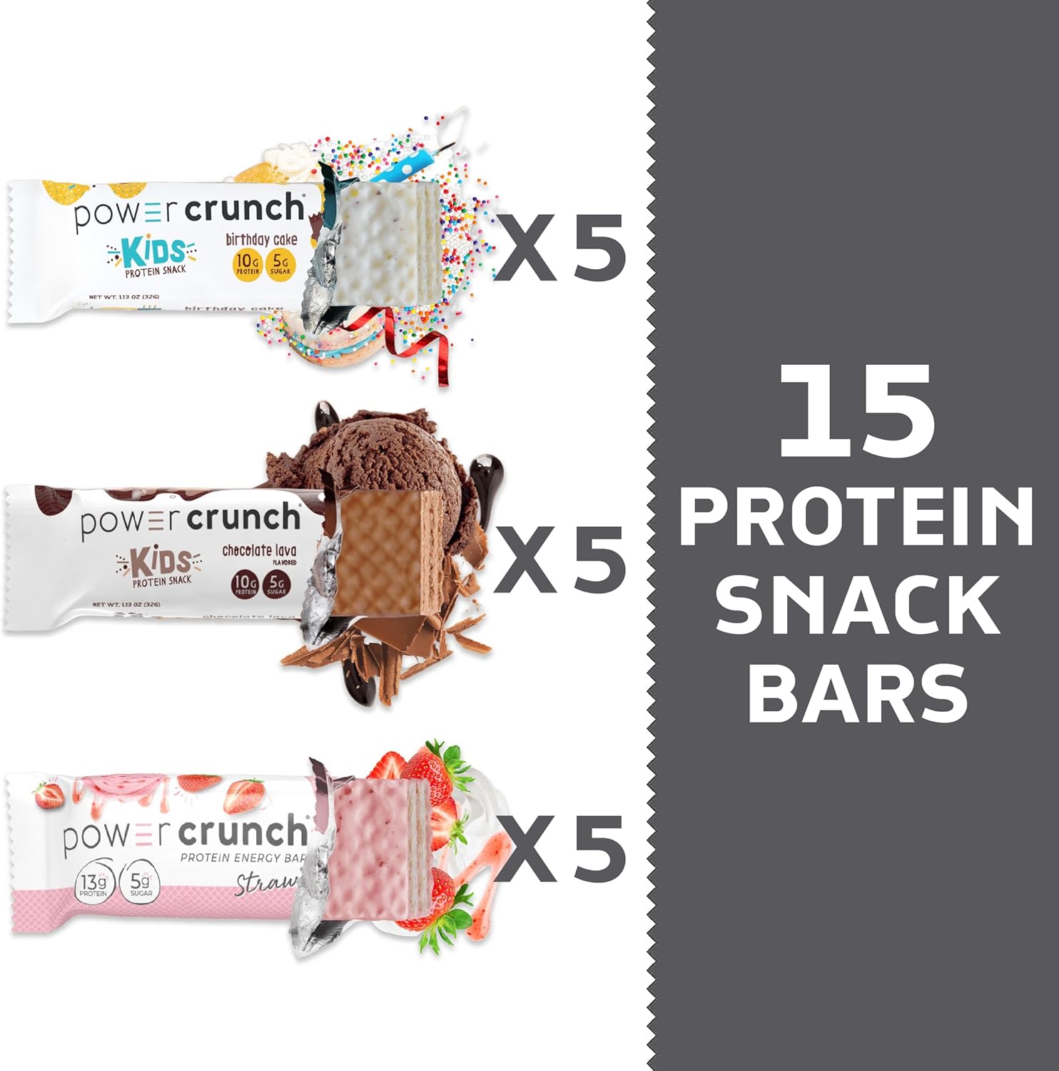 Power Crunch Protein Wafer Bars and Power Crunch KIDS Protein Bars, Variety Pack, (15 Count) High Protein Snacks with Delicious Taste : Health & Household