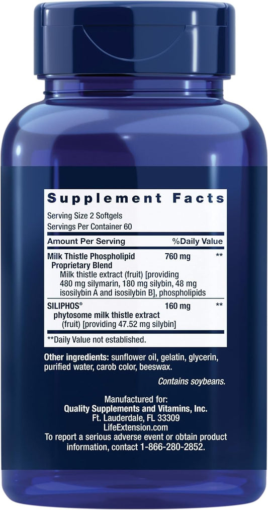 Life Extension Advanced Milk Thistle - With Silybin, Phosphatidylcholine And Other Phospholipid - For Liver, Kidney Health & Detox - Non-Gmo, Gluten-Free -120 Softgels