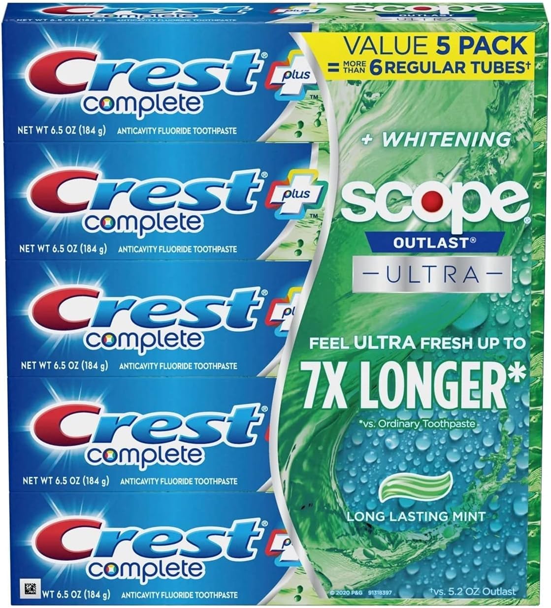 Crest Complete Whitening + Scope Toothpaste, 6.5 Ounce (5 Pack) : Health & Household