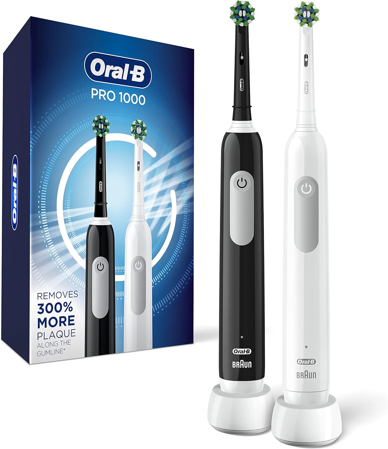 Oral-B Pro 1000 Crossaction Electric Toothbrush, Black And White, 2 Count