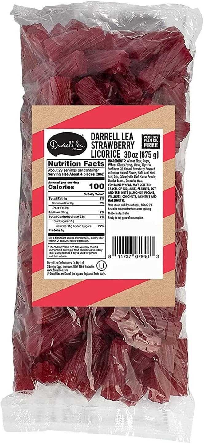 Darrell Lea Liquorice Strawberry Twist Bulk - Mouthwatering & Soft Liquorice - Perfect For Sweets Gift Box - Vegetarian Sweeties - 875 Grams