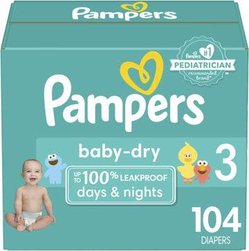 Pampers Baby Dry Diapers - Size 3, 104 Count, Absorbent Disposable Diapers