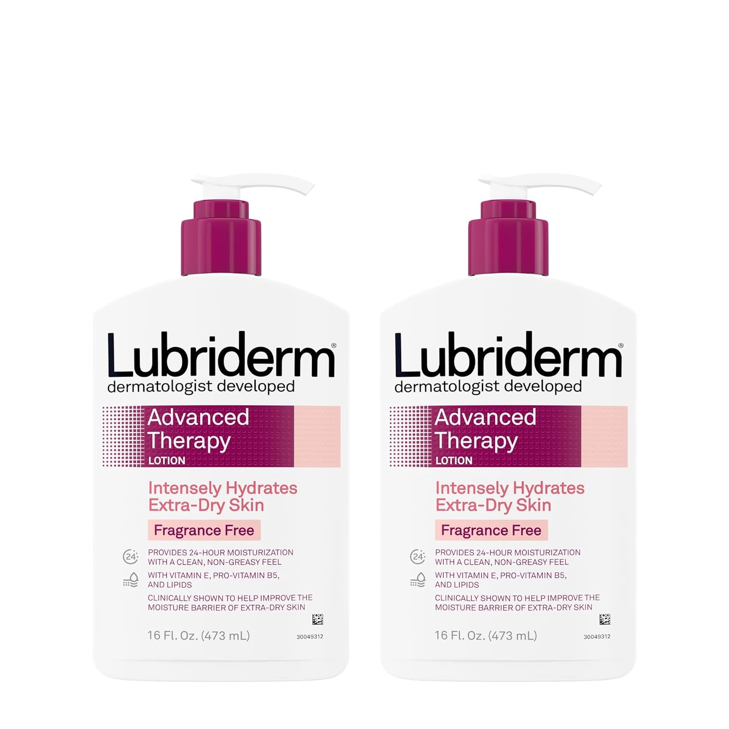 Lubriderm Advanced Therapy Fragrance Free Moisturizing Hand & Body Lotion + Pro-Ceramide with Vitamins E & Pro-Vitamin B5, Intense Hydration for Itchy, Extra Dry Skin, Non-Greasy, 16 fl. oz (Pack of 2