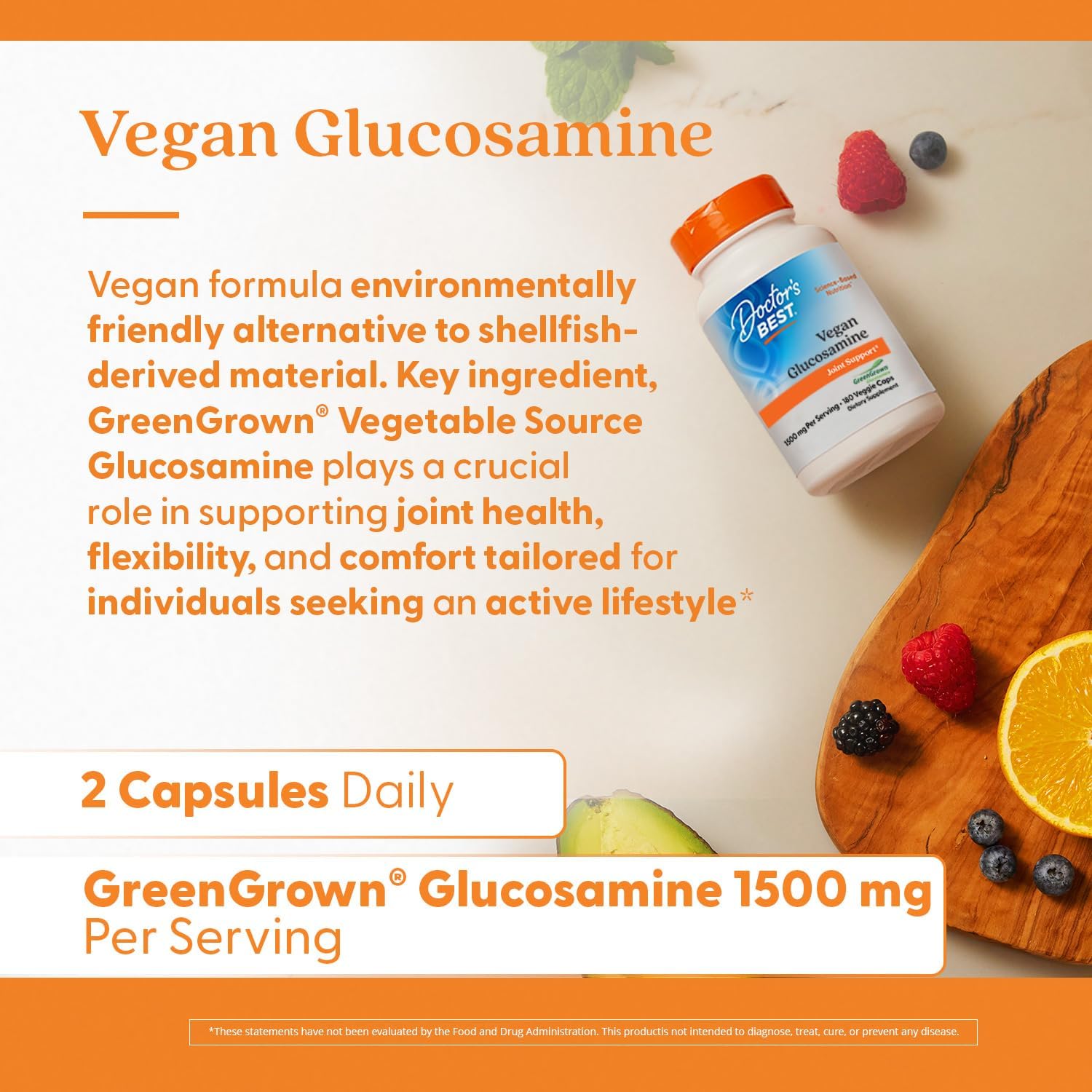 Doctor'S Best Vegan Glucosamine Sulfate, Joint Support, Non-Gmo, Vegan, Gluten Free, Soy Free, 750 Mg 180 Veggie Caps (Pack Of 1)