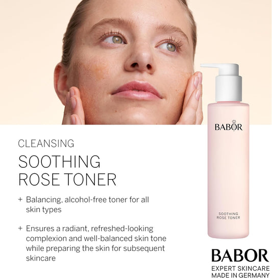 Babor Soothing Rose Toner, Hydrating Rose Water Essence, Alcohol-Free Toner, Calms & Soothes Sensitive Skin, Deep Hydration & Moisture For Radiant Complexion, 6.7 Oz