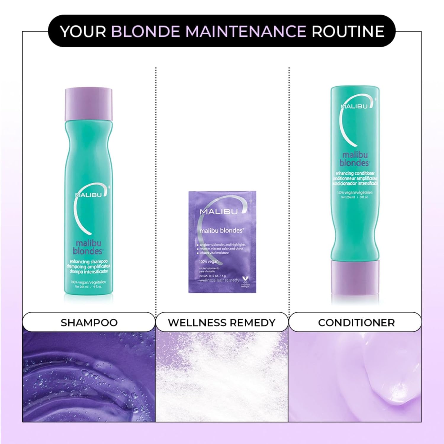 Malibu C Blondes Enhancing Shampoo and Conditioner (9 oz) - Moisturizing Purple Shampoo Set for Bleached, Highlighted, and Natural Blonde Hair - Remove Brass & Discoloration - Sulfate-Free : Beauty & Personal Care