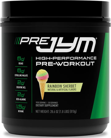 Jym Supplement Science Pre Jym Strawberry Kiwi Pre Workout Powder - Bcaas, Nootropics, Creatine Hci, Citrulline, Beta-Alanine, Betaine, Taurine, Huperzine 30 Servings