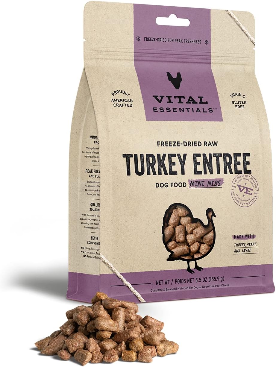 Vital Essentials Freeze Dried Raw Dog Food, Turkey Mini Nibs Entree, 5.5 Oz