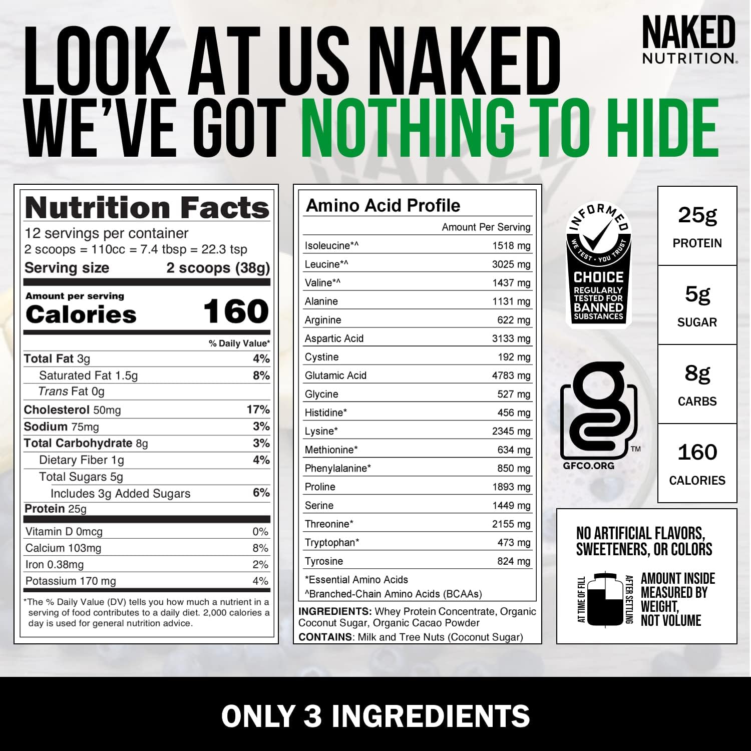 Naked Whey 1LB - All Natural Grass Fed Whey Protein Powder, Organic Chocolate, and Coconut Sugar - No GMO, No Soy, and Gluten Free, Aid Growth and Recovery - 12 Servings : Health & Household