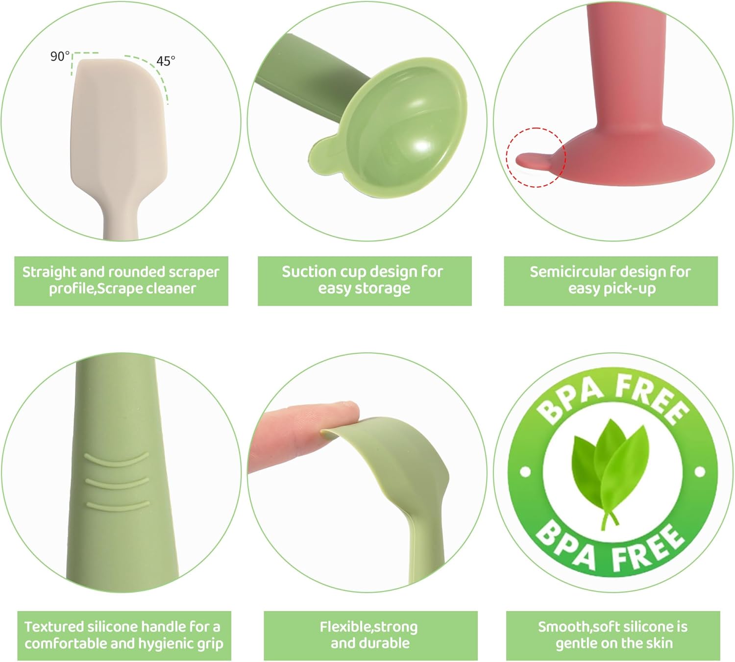 Baby Diaper Cream Spatula 3 Pack Diaper Spatula Soft Silicone Diaper Cream Applicator Baby Butt Paste Spatula Brush With Suction Base,Full Size(Gray+Off-White+Green)